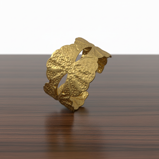 Gold Leaf-Pattern Cuff Bracelet – Artistic Textured Open Bangle LB10199