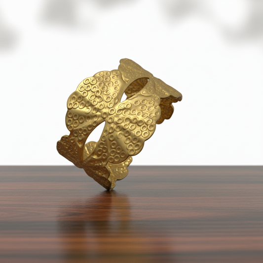 Gold Leaf-Pattern Cuff Bracelet – Artistic Textured Open Bangle LB10199