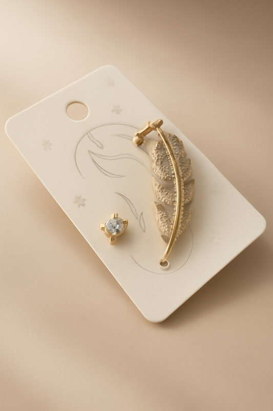 Gold Leaf Ear Cuff and Stud Set – Nature Inspired Minimal LE10190