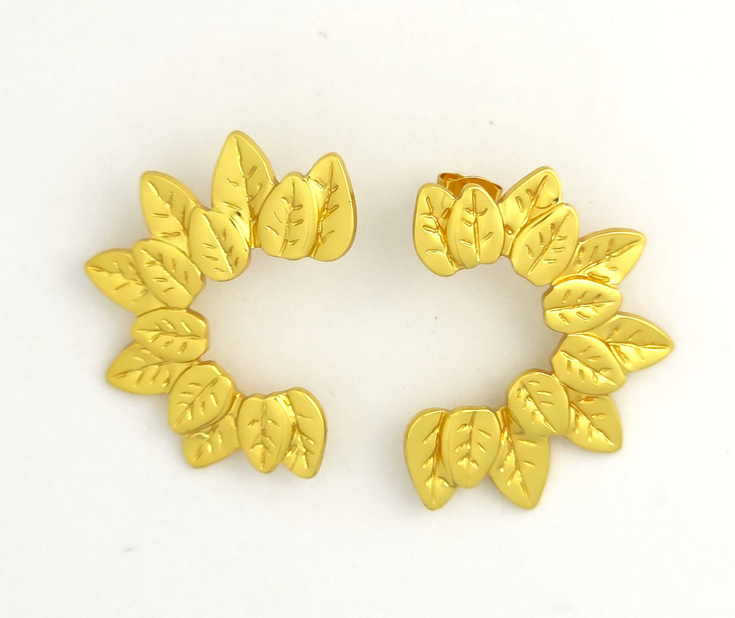 Gold Leaf Wreath Open Hoop Stud Earrings LE10255