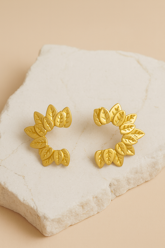Gold Leaf Wreath Open Hoop Stud Earrings LE10255