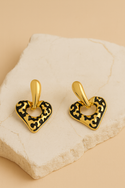Gold Leopard Enamel Heart Drop Earrings LE101252