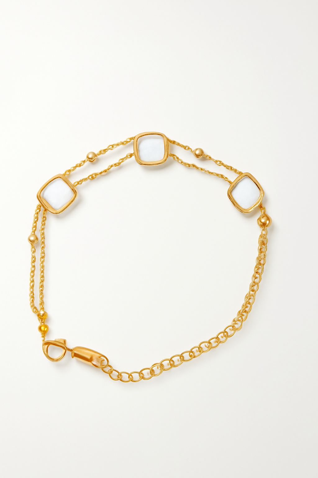 Gold Mother of Pearl Bracelet – Double Chain Minimalist Jewelry LB10080