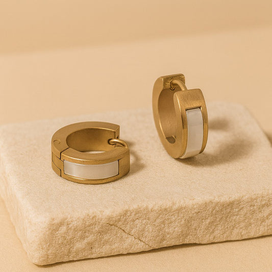 Gold Mother of Pearl Huggie Hoops LE10159