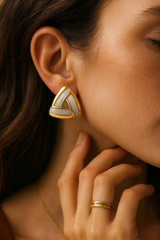 Gold Mother of Pearl Triangle Studs LE10163