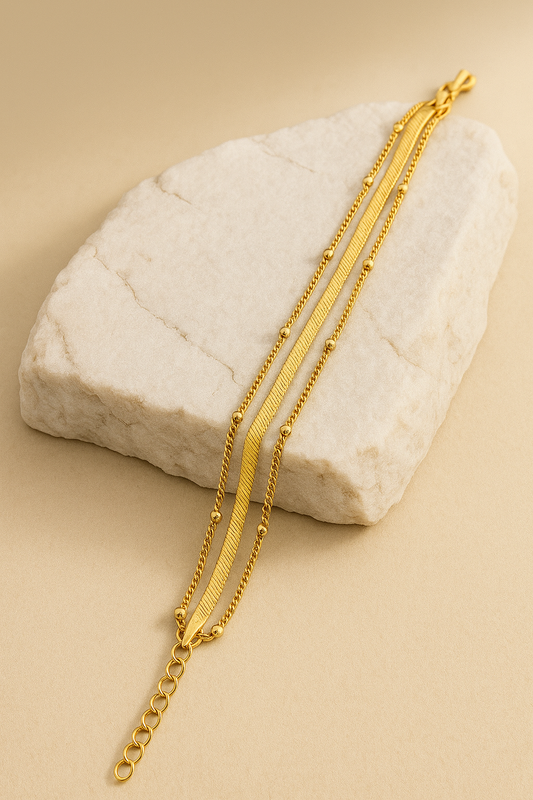 Gold Multi-Layer Bracelet with Chain and Bead Details – Elegant LB10099