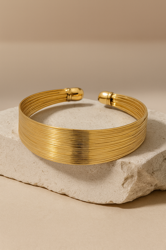 Gold Multi‑Strand Cuff Bracelet – Slim Ribbed LB10120