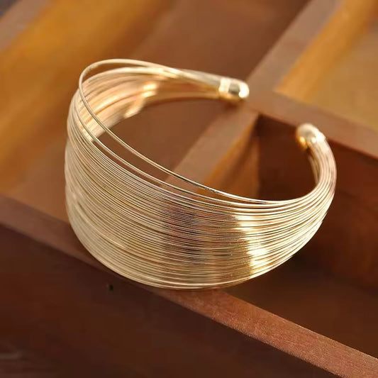 Gold Multi‑Strand Cuff Bracelet – Slim Ribbed LB10120