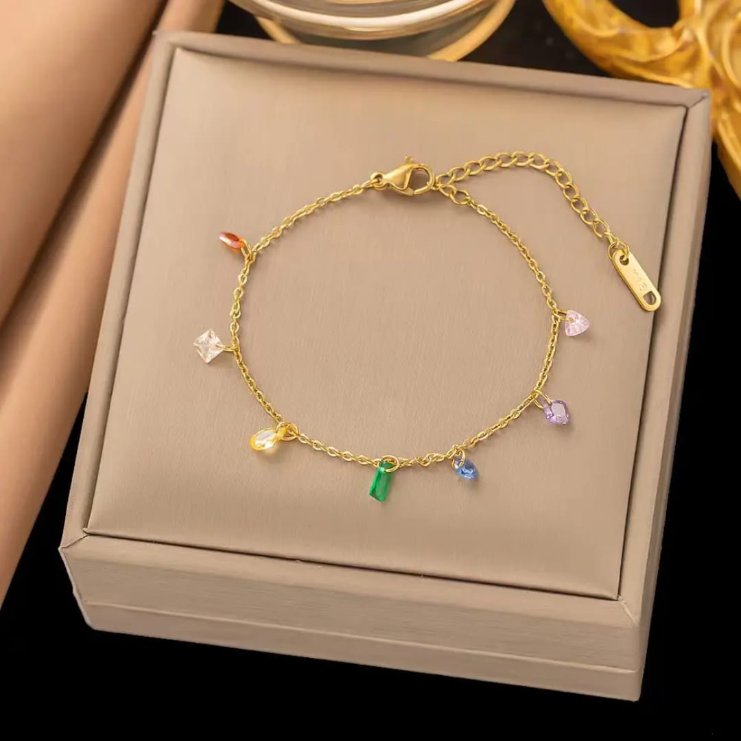 Gold Multicolor Charm Anklet LA10103