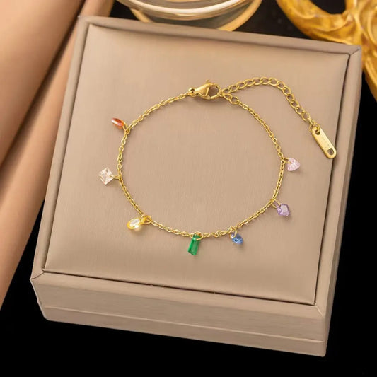 Gold Multicolor Charm Anklet LA10103