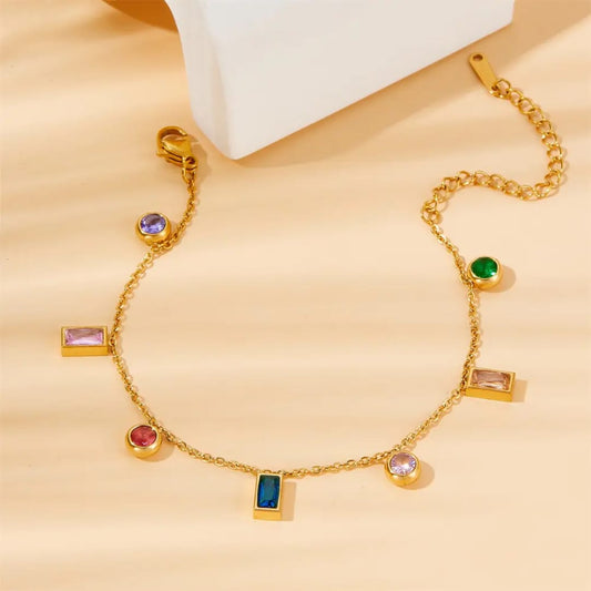 Gold Multicolor Gemstone Charm Bracelet LB10111