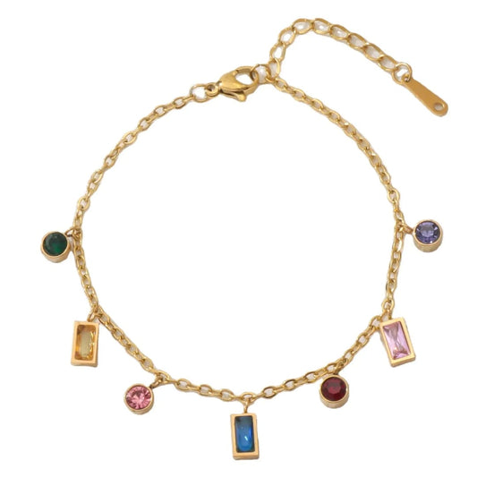 Gold Multicolor Gemstone Charm Bracelet LB10111