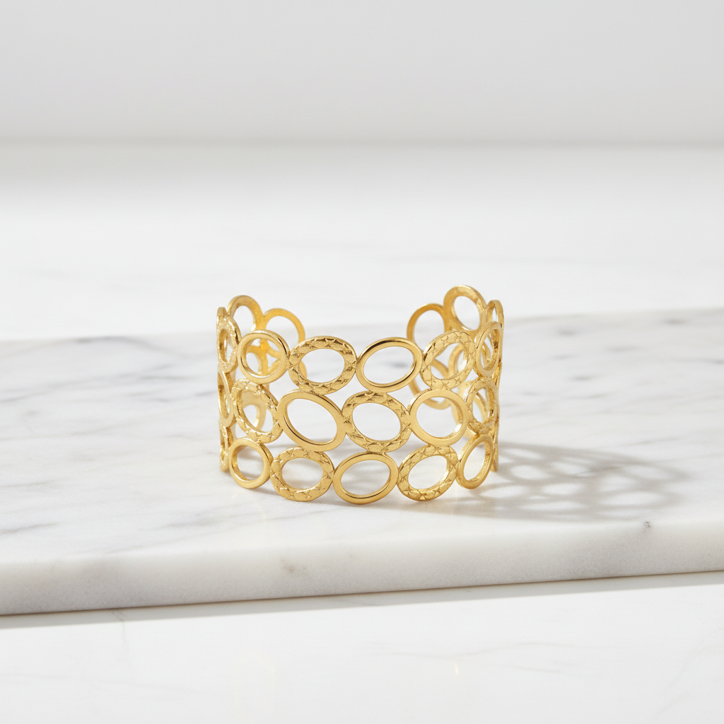 Gold Open Circle Cuff Bracelet – Modern Geometric Statement Bangle LB10190