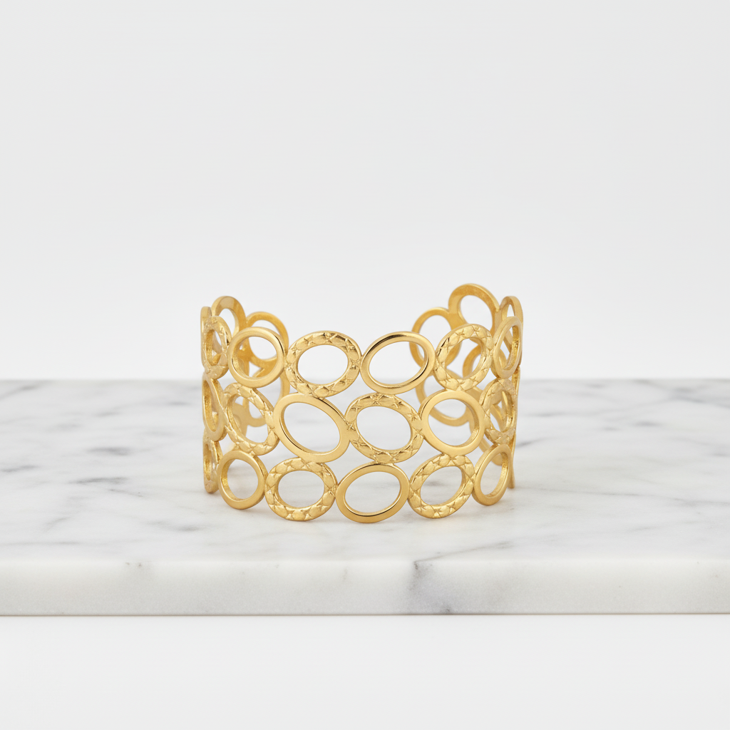 Gold Open Circle Cuff Bracelet – Modern Geometric Statement Bangle LB10190