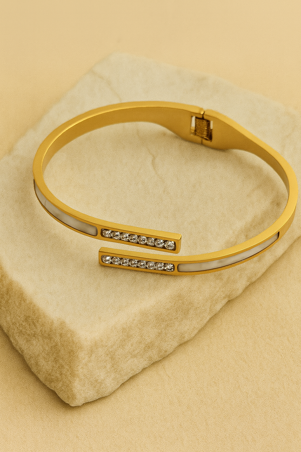 Gold Open Cuff Bangle with Sparkling Bar Accents LB10117