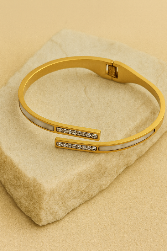 Gold Open Cuff Bangle with Sparkling Bar Accents LB10117