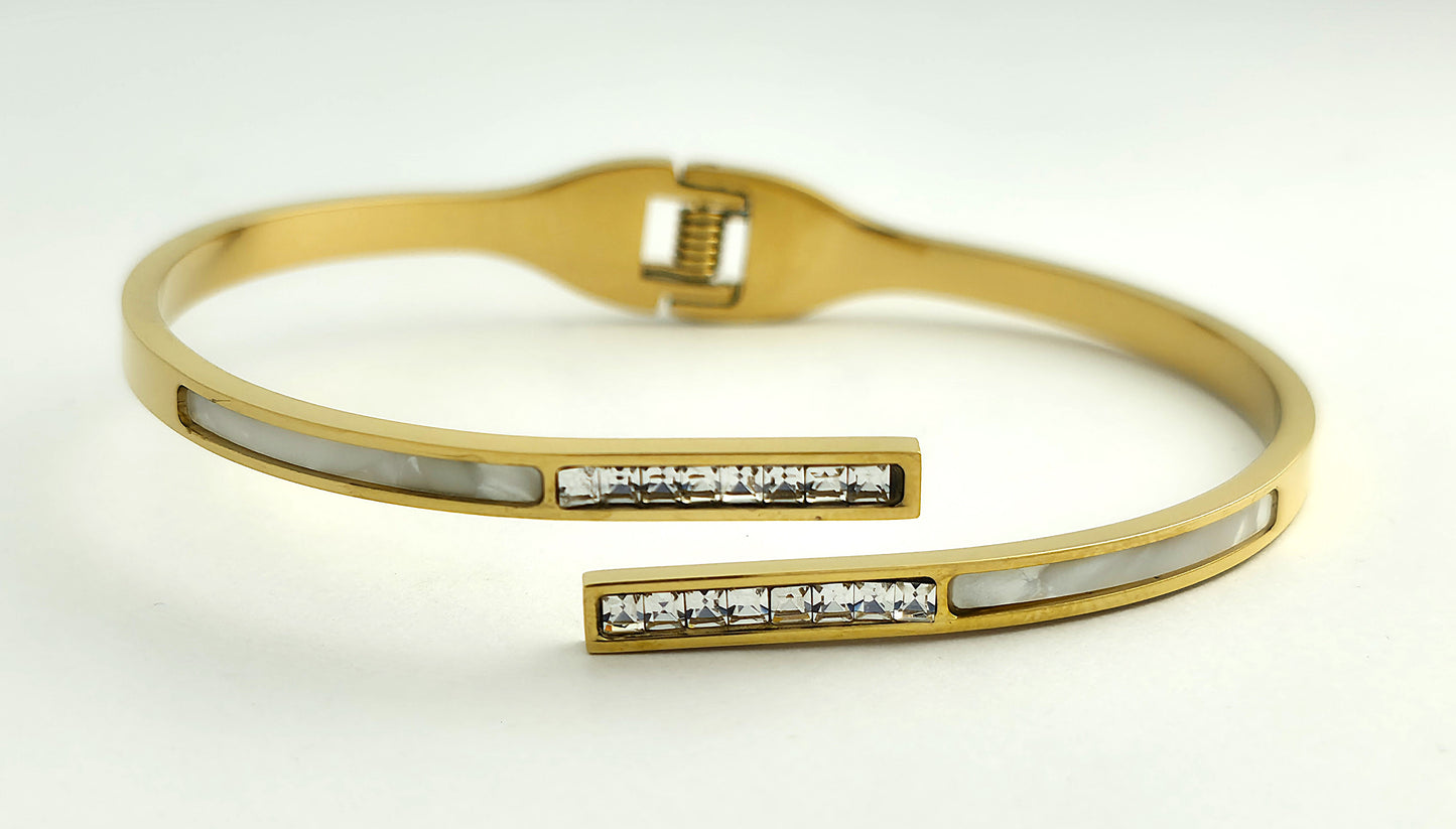 Gold Open Cuff Bangle with Sparkling Bar Accents LB10117