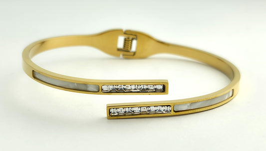 Gold Open Cuff Bangle with Sparkling Bar Accents LB10117