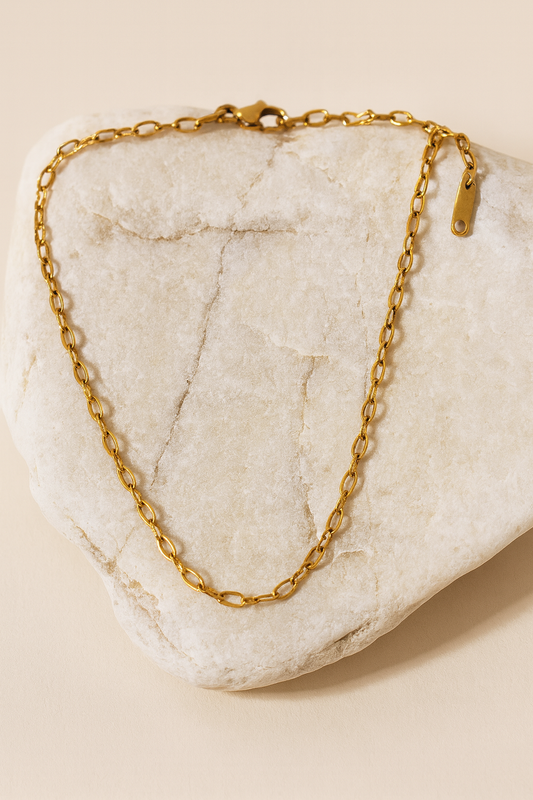 Gold Paperclip Oval Link Chain Necklace LN10220