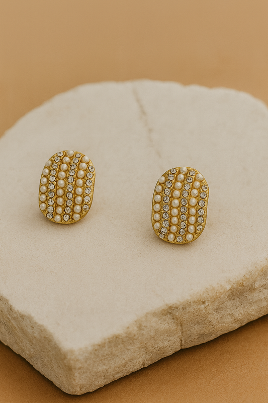 Gold Pearl Crystal Stud Earrings LE10215
