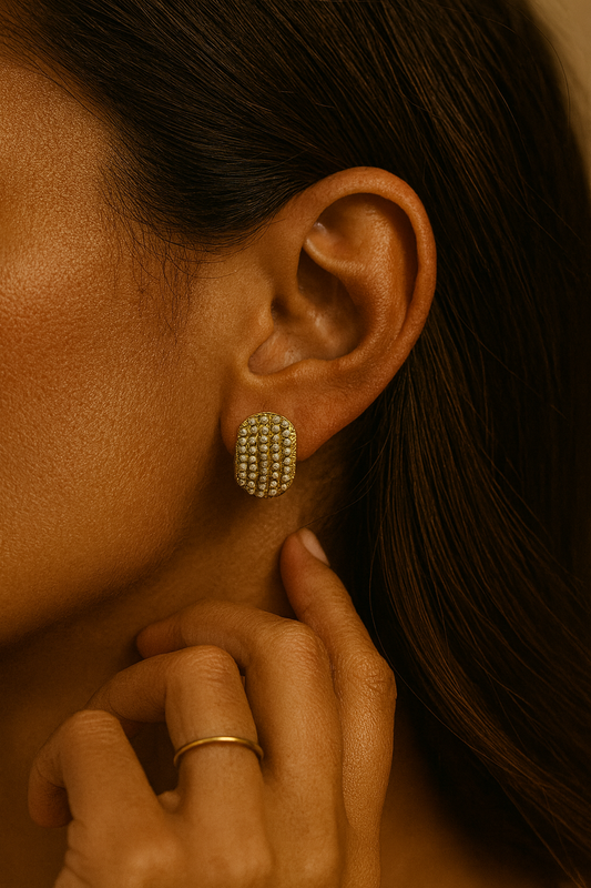 Gold Pearl Crystal Stud Earrings LE10215