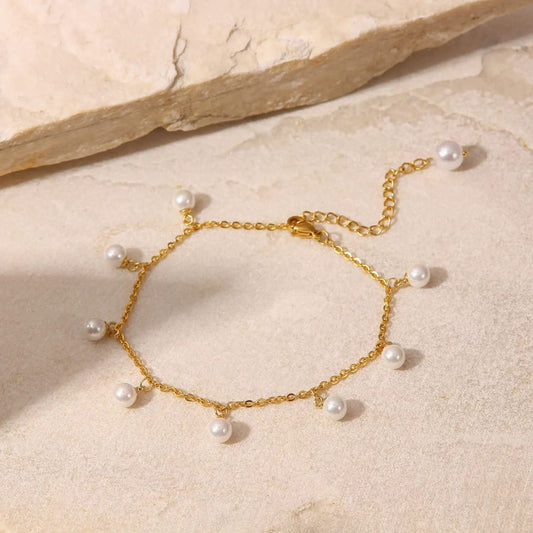 Gold Pearl Dangle Anklet LA10102