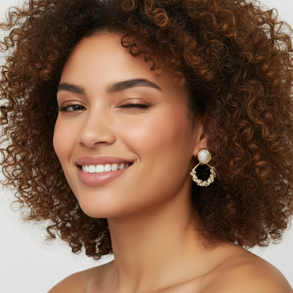 Gold Pearl Loop Earrings with Mother of Pearl Studs – Elegant Minimal Jewelry LE10324