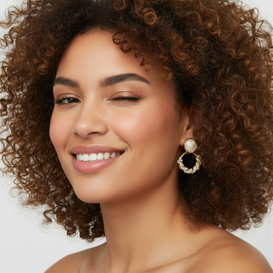 Gold Pearl Loop Earrings with Mother of Pearl Studs – Elegant Minimal Jewelry LE10324