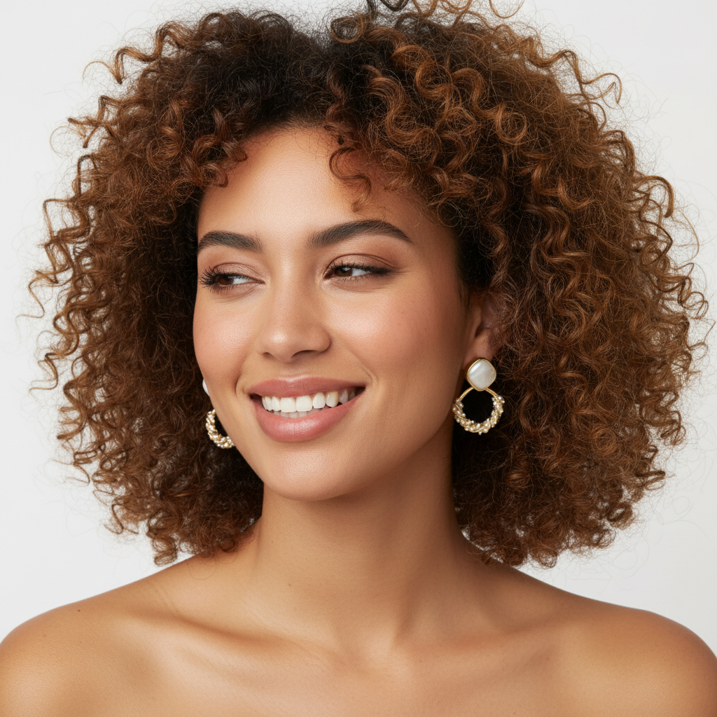 Gold Pearl Loop Earrings with Mother of Pearl Studs – Elegant Minimal Jewelry LE10324