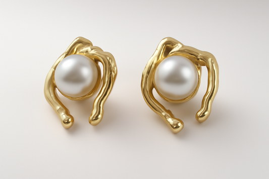 Gold Pearl Sculptural Stud Earrings LE10152