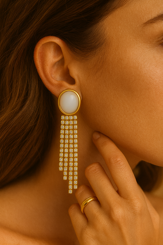 Gold Pearl Tassel Earrings LE10155