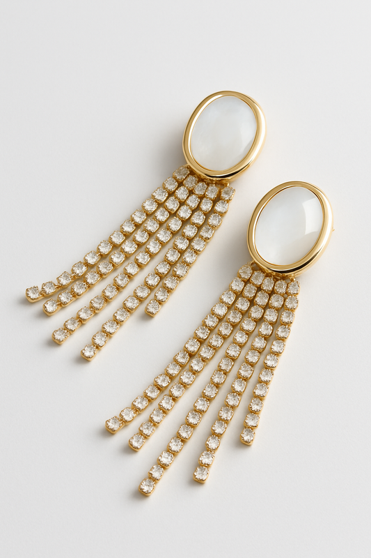 Gold Pearl Tassel Earrings LE10155