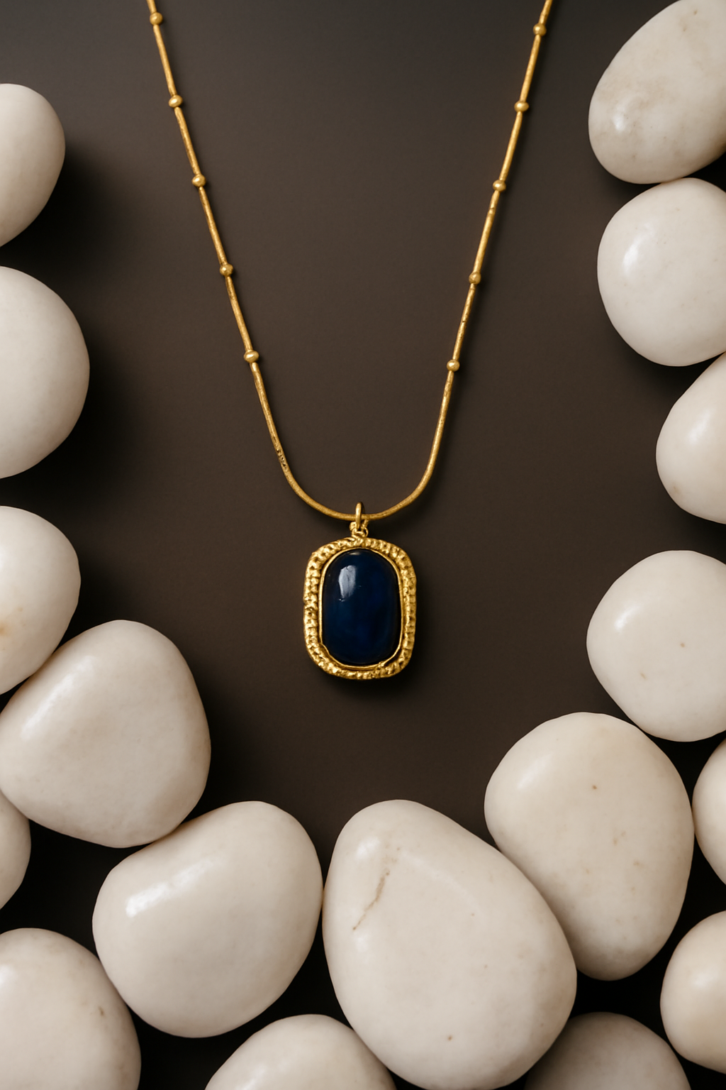 Gold Pendant Necklace with Deep Blue Stone – Elegant Minimalist Jewelry LN10140