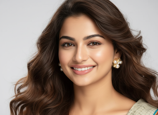 Gold Petal Flower Stud Earrings with Crystal Center – Elegant Statement Jewelry LE10279