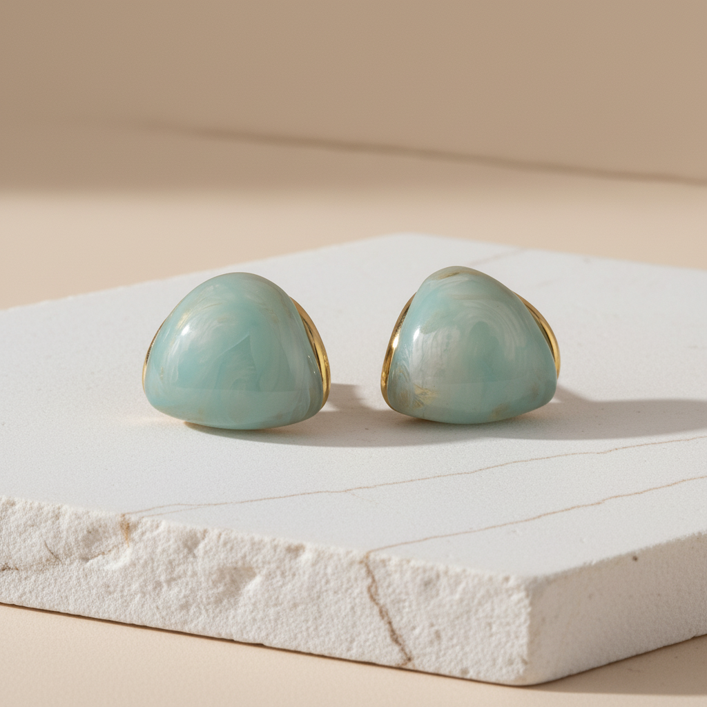 Gold Plated Aqua Enamel Dome Stud Earrings – Minimal Elegant Jewelry LE10346