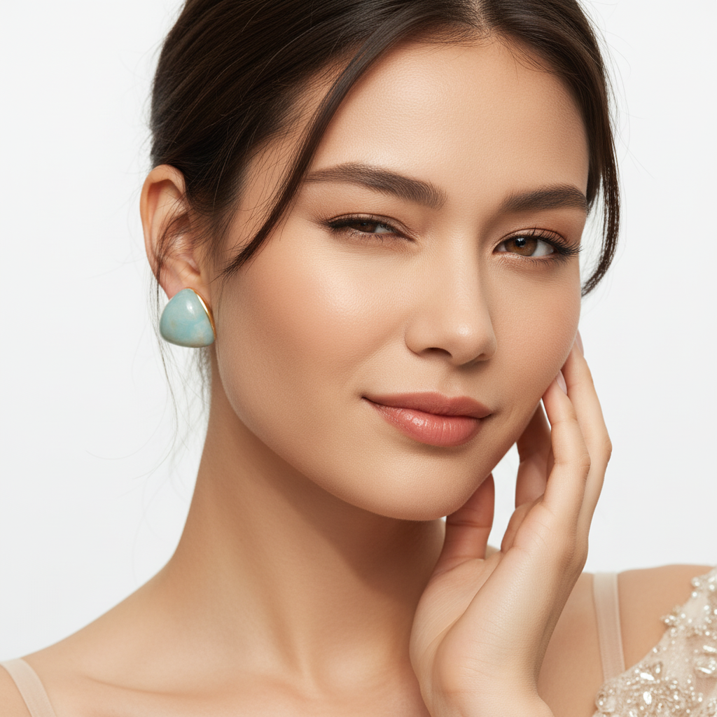 Gold Plated Aqua Enamel Dome Stud Earrings – Minimal Elegant Jewelry LE10346