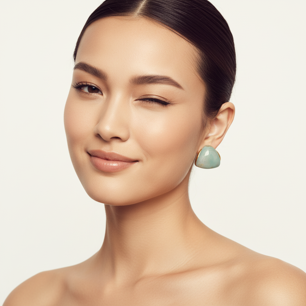 Gold Plated Aqua Enamel Dome Stud Earrings – Minimal Elegant Jewelry LE10346