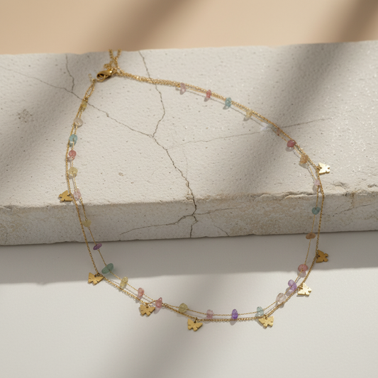 Gold Plated Butterfly & Gemstone Belly Chain – Pastel Boho Body Jewelry LBC10111