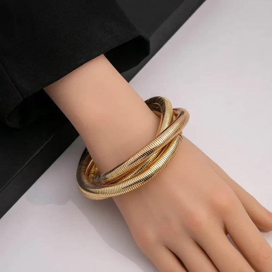 Gold Plated Coil Bangle – Bold Statement Bracelet for Women LB10206