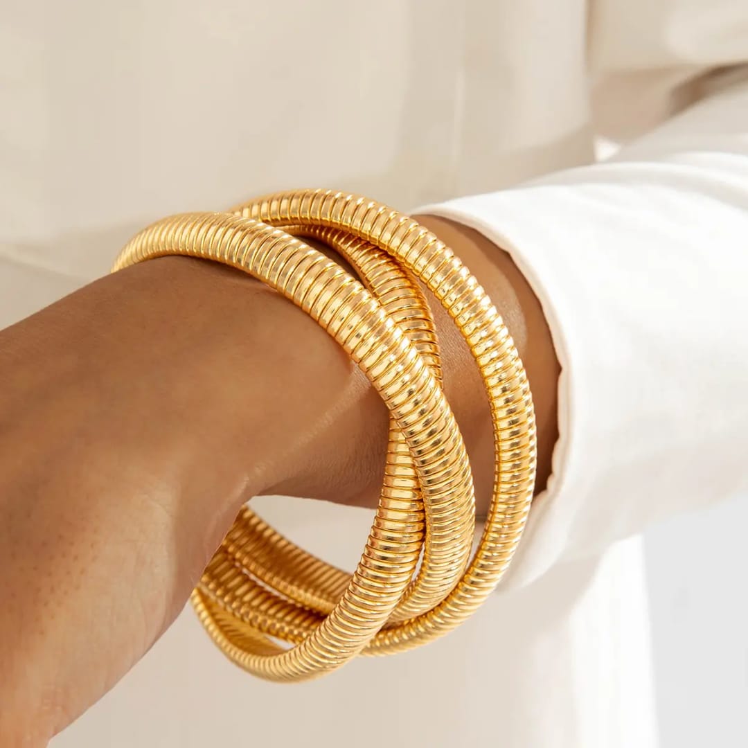 Gold Plated Coil Bangle – Bold Statement Bracelet for Women LB10206