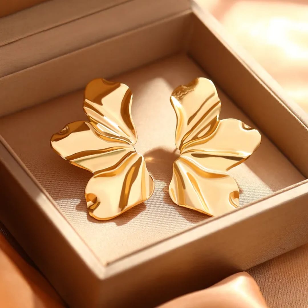 Gold Draped Fold Butterfly Stud Earrings LE10256