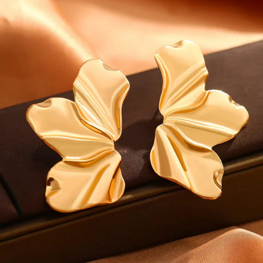Gold Draped Fold Butterfly Stud Earrings LE10256