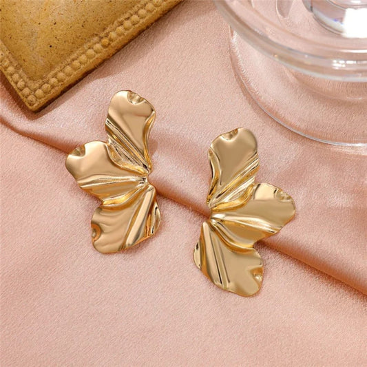 Gold Draped Fold Butterfly Stud Earrings LE10256