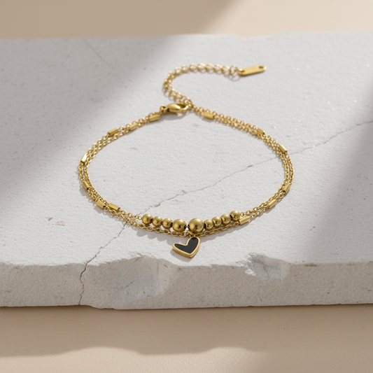 Gold Plated Heart Charm Anklet – Minimal Layered Beaded Chain Jewelry LA10114