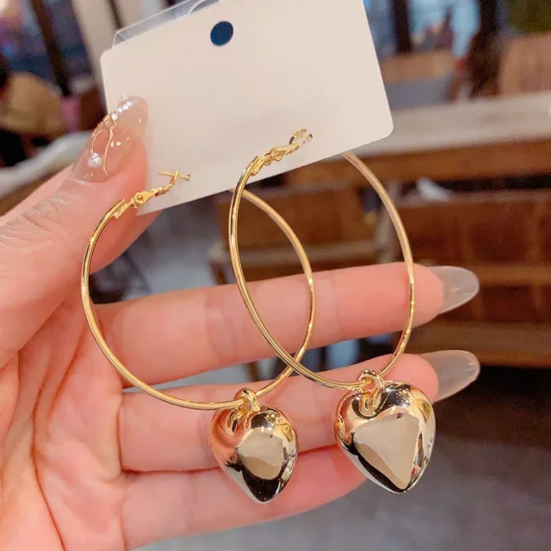 Gold Plated Heart Hoop Earrings – Chic Romantic Statement Jewelry LE10350