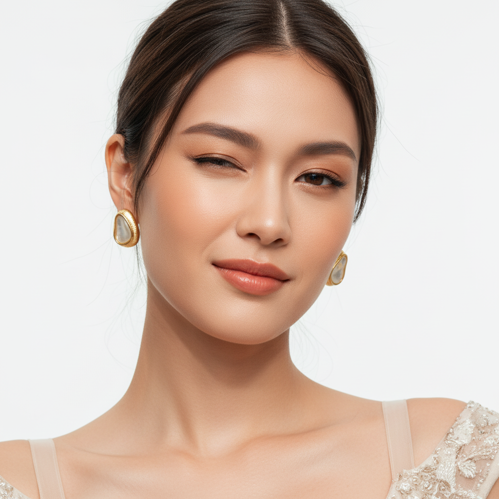 Gold Plated Irregular Pearl Stud Earrings – Minimal Elegant Statement Jewelry LE10345