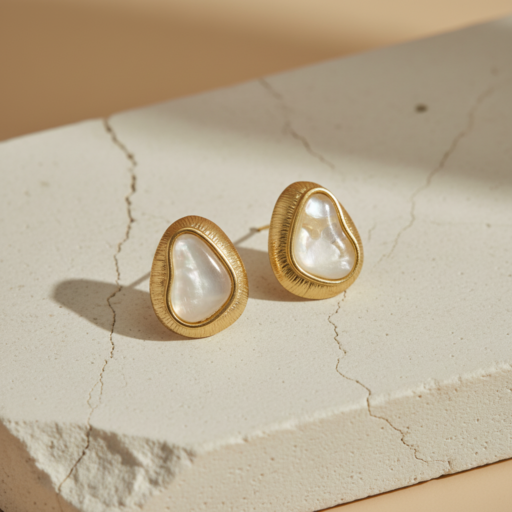 Gold Plated Irregular Pearl Stud Earrings – Minimal Elegant Statement Jewelry LE10345