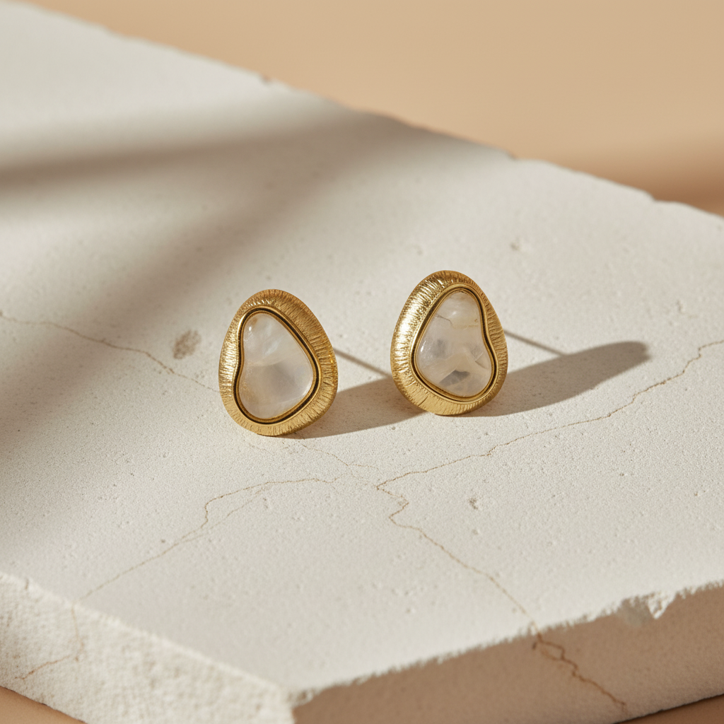 Gold Plated Irregular Pearl Stud Earrings – Minimal Elegant Statement Jewelry LE10345