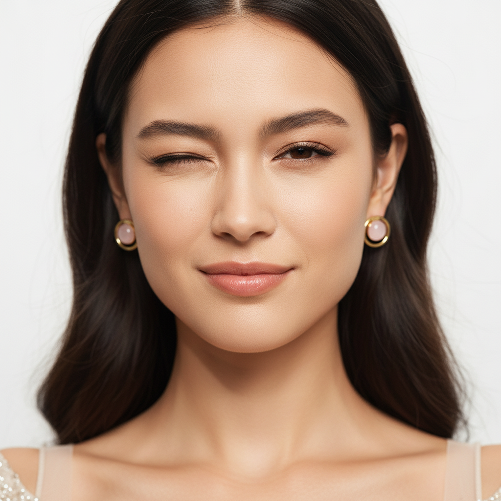 Gold Plated Pink Enamel Round Stud Earrings – Minimal Elegant Jewelry LE10348