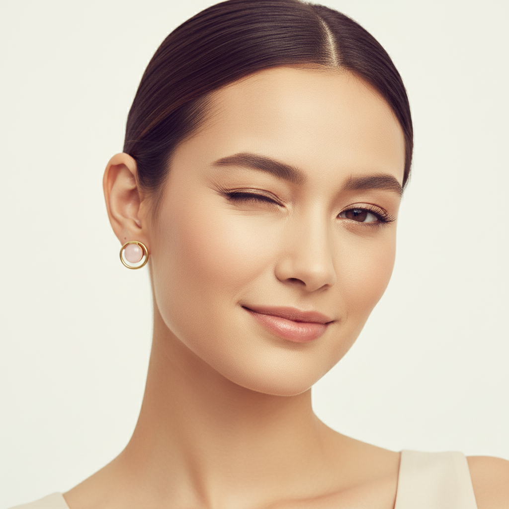 Gold Plated Pink Enamel Round Stud Earrings – Minimal Elegant Jewelry LE10348